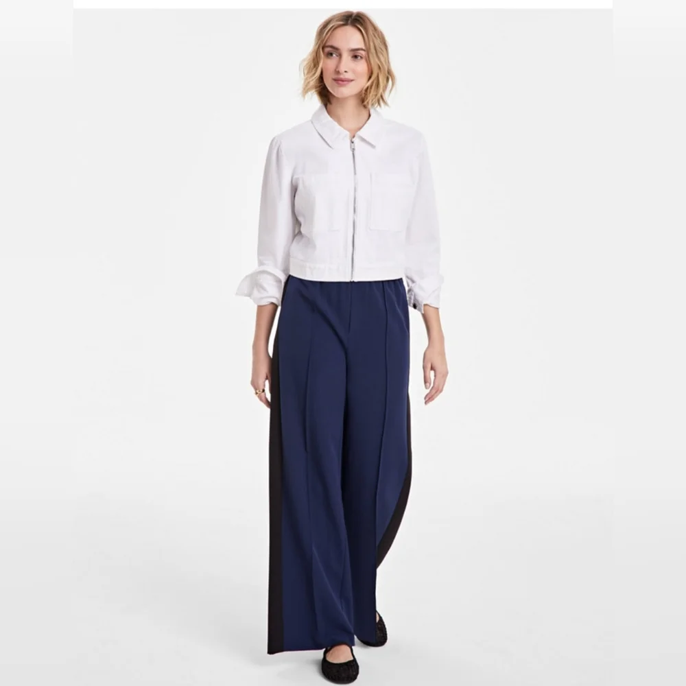 Women's Mid-Rise Side-Stripe Wide-Leg Pants SIZE MEDIUM NWT